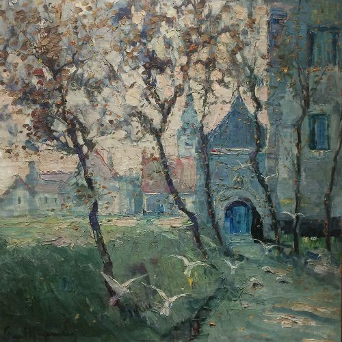 View of a Village - Antique Oil Painting