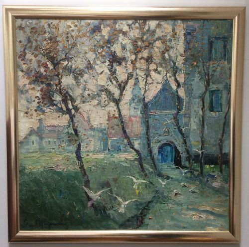 fig 1. View of a Village - Antique Oil Painting