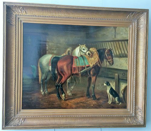 fig 1. Horses in a Stall - 19th Century Oil Painting