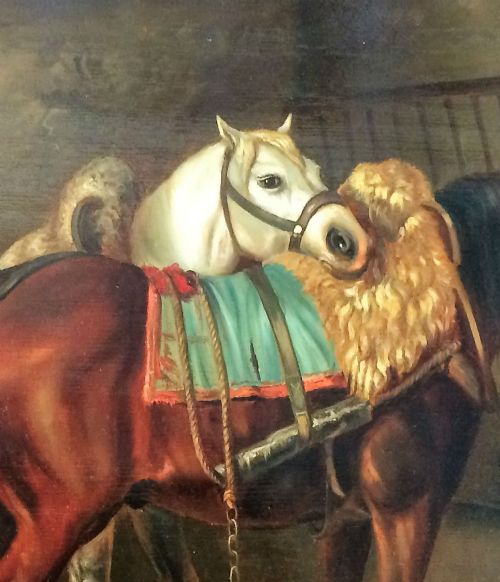 fig 2. Horses in a Stall - 19th Century Oil Painting