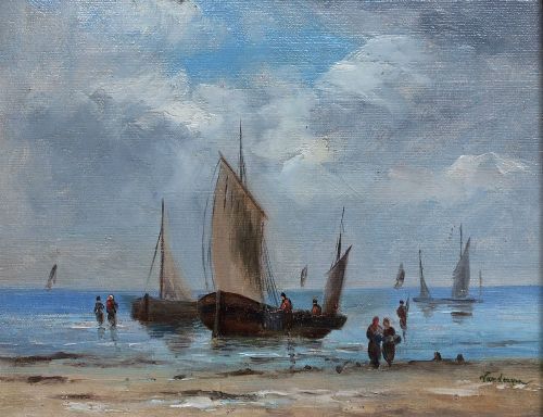 Fishing Boats on the Shore - Oil Painting