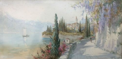 Italian Watercolour - View of a Lake