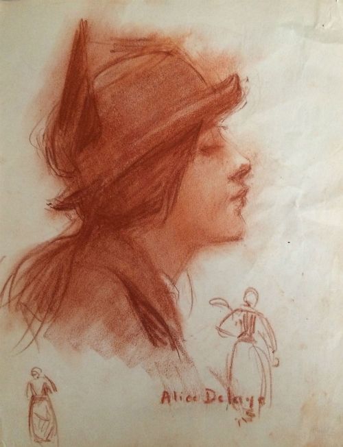 Girl in a Hat - French Drawing/sanguine