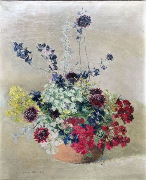 'Flowers in a Pot' - Antique Oil Painting