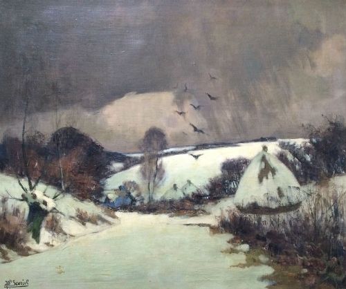 Winter Landscape - Antique Oil Painting