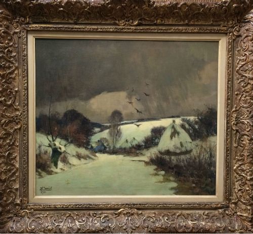 fig 2. Winter Landscape - Antique Oil Painting