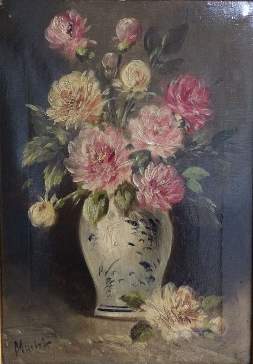Flowers in a Vase - 19th Century Oil Painting