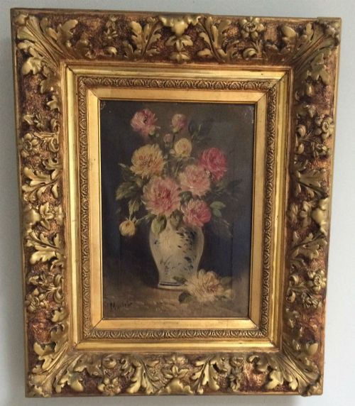 fig 2. Flowers in a Vase - 19th Century Oil Painting