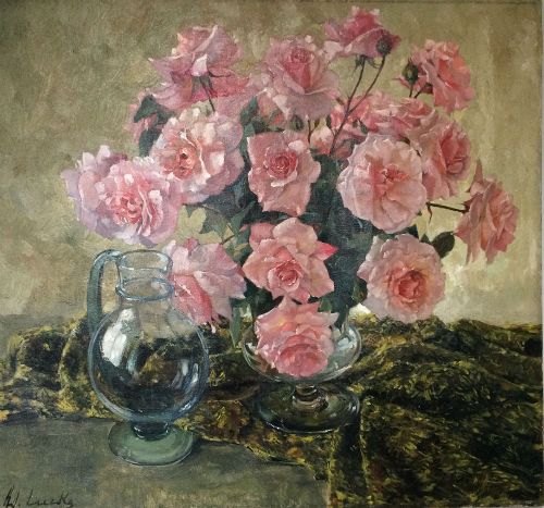 Pink Roses in a Glass Vase - Oil Painting