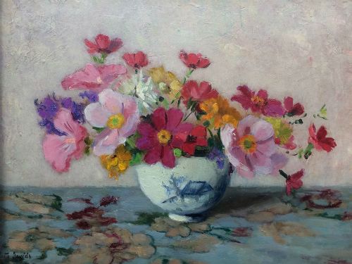 Bowl with Flowers - Antique Painting