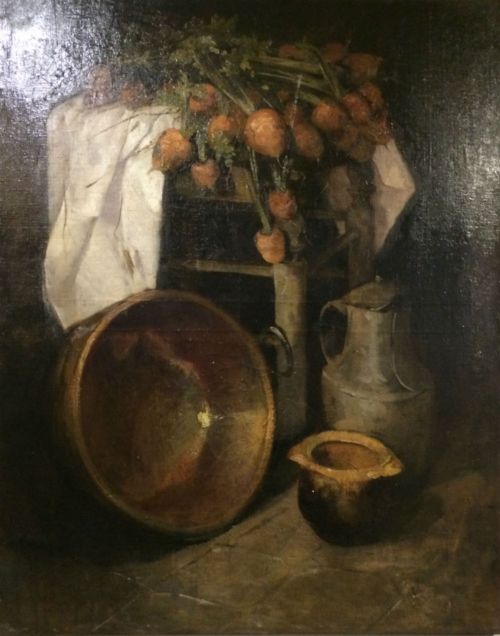 Turnips on a Stool - 19th Century  Oil Painting