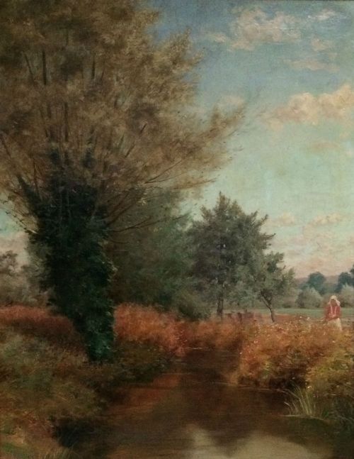 Woman by a River - Antique Oil Painting
