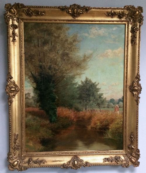 fig 1. Woman by a River - Antique Oil Painting