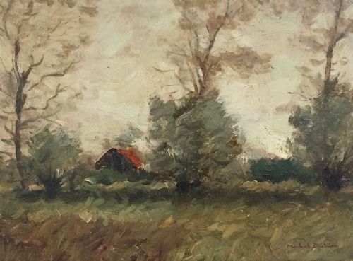 View of a Farm - Oil Painting