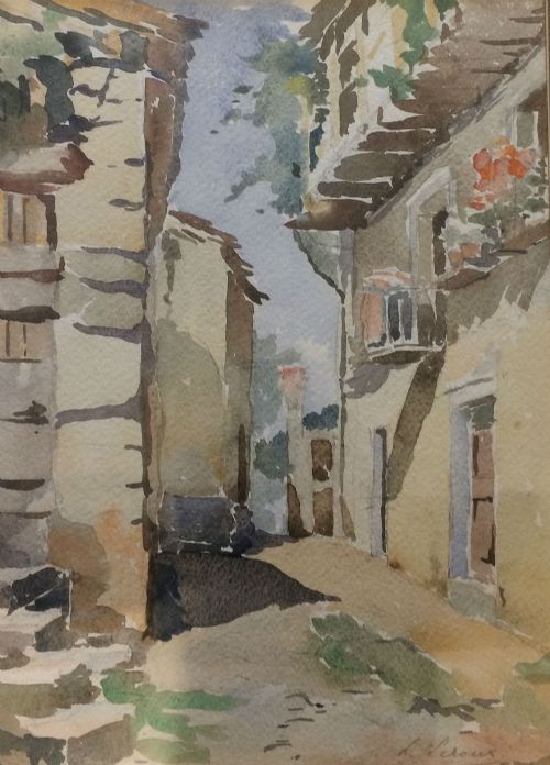 Village View - Antique Watercolour