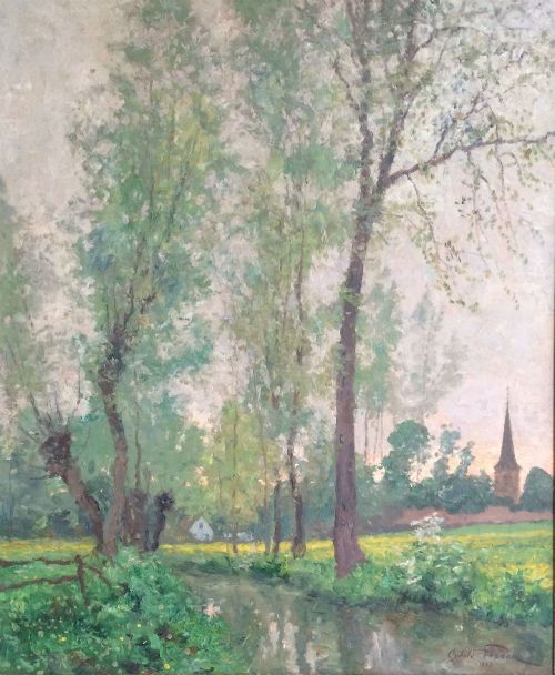 River in Summer - Antique Oil Painting