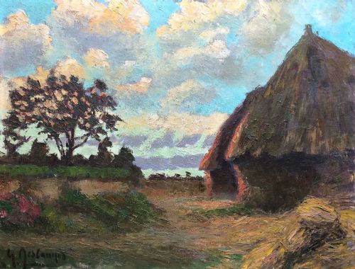 Hay Ricks - Antique Oil Painting