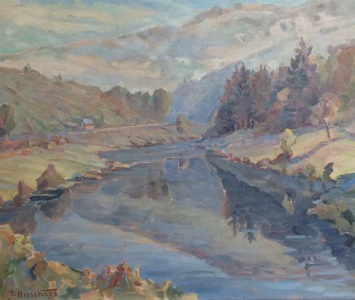 River Landscape - Antique Oil Painting
