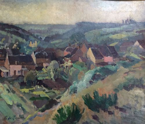 Village Landscape - Antique Oil Painting