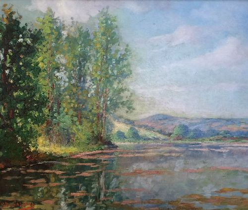 River Landscape - Antique Oil Painting