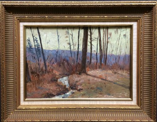 Stream in Winter - Antique Oil Painting