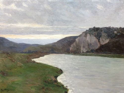 View of a Lake - Antique Oil Painting