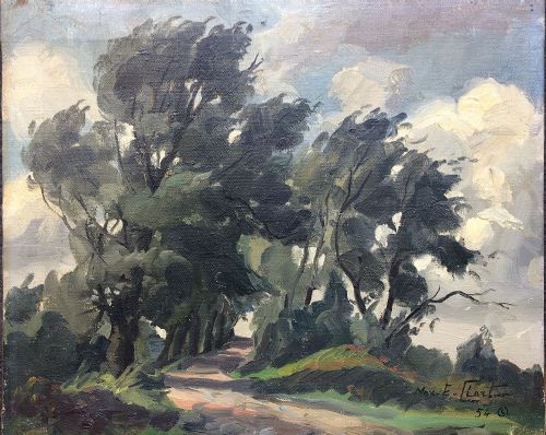 Tree Lined Lane - Antique Oil Painting