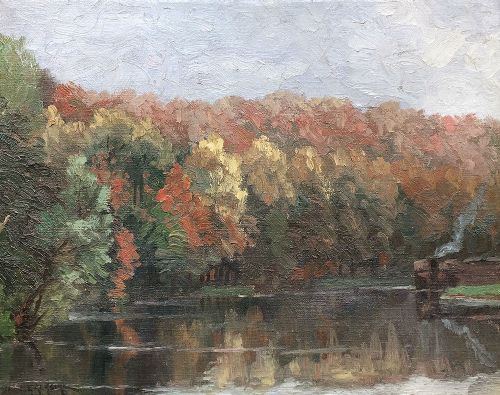 Steamboat on a River - Antique Oil Painting
