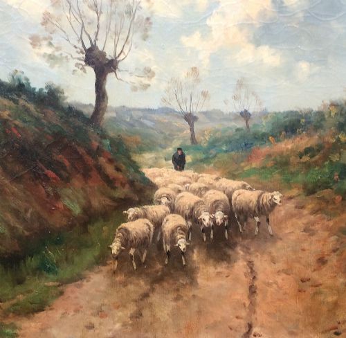 fig 1. Shepherd and His Sheep - 19th Century Oil Painting
