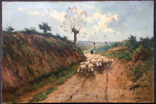 fig 2. Shepherd and His Sheep - 19th Century Oil Painting