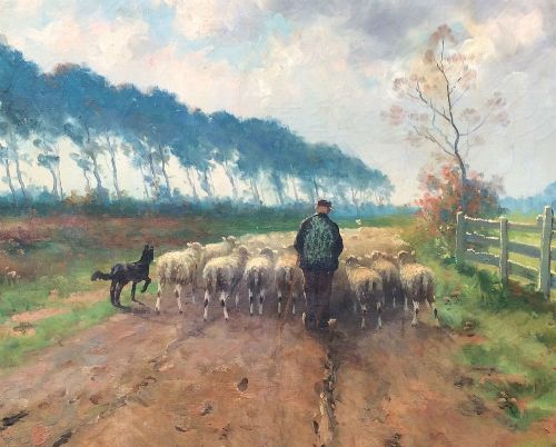 fig 2. Shepherd Driving his Sheep - Antique Oil Painting