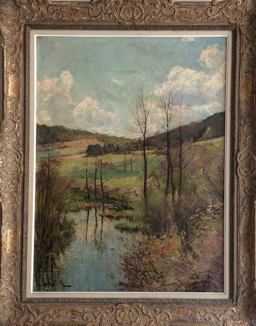 fig 1. View of a Lake - Antique Oil Painting