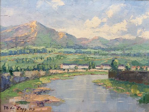 River Landscape - Antique Oil Painting