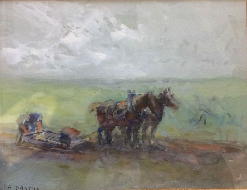 Working Horses - Antique Watercolour