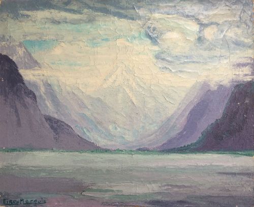 Mountain Lake - Antique Oil Painting