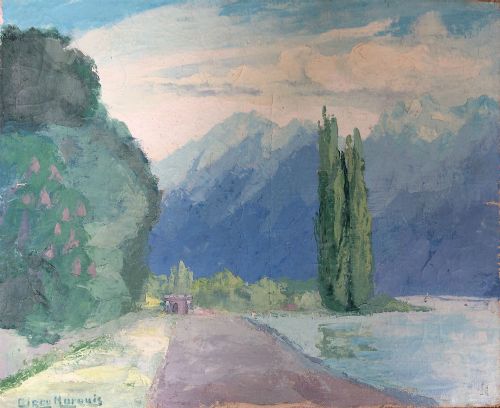 Path by a Mountain Lake - Oil Painting