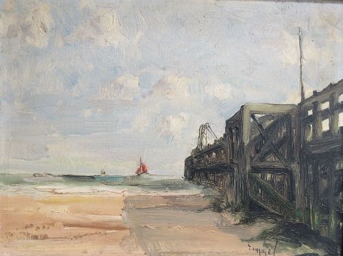 The Pier - Antique Oil Painting