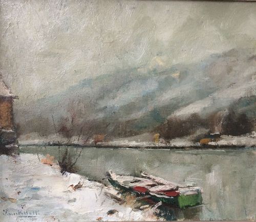 View of a River in Winter - Oil Painting