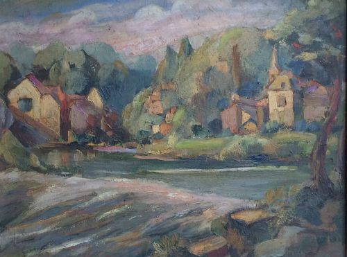 River Landscape - Antique Oil Painting