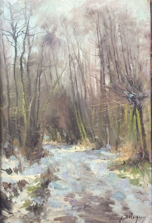 Woodland in Winter - Antique Oil Painting