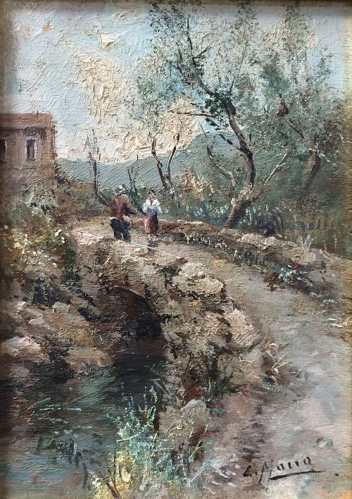 The Bridge - Antique Oil Painting