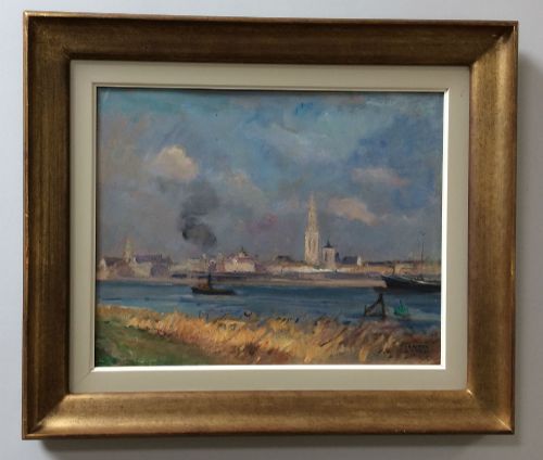 fig 1. The Port of Antwerp - Antique Oil Painting