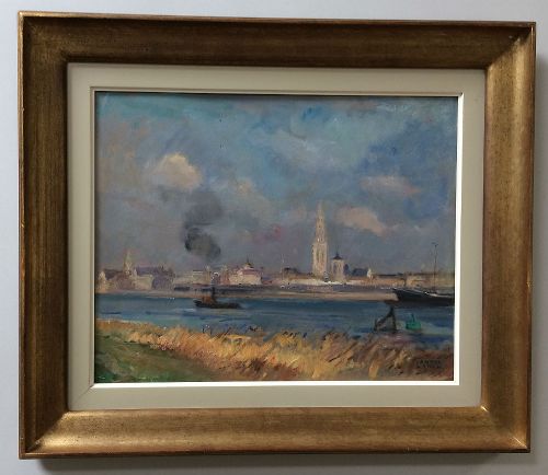 fig 2. The Port of Antwerp - Antique Oil Painting