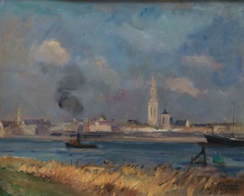 fig 3. The Port of Antwerp - Antique Oil Painting