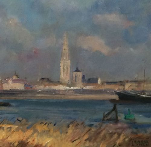 fig 4. The Port of Antwerp - Antique Oil Painting