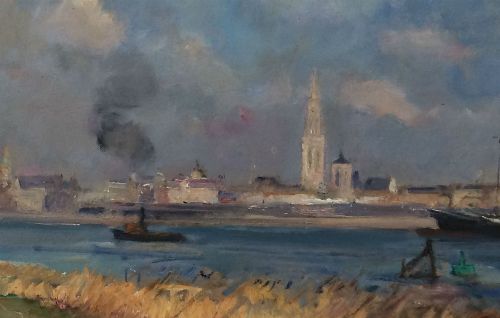 fig 5. The Port of Antwerp - Antique Oil Painting