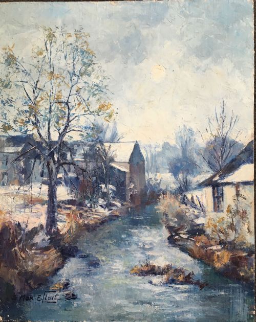 Village in  - Antique Oil Painting