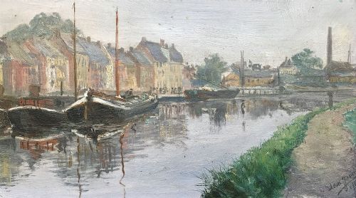 View of a Canal - Oil Painting