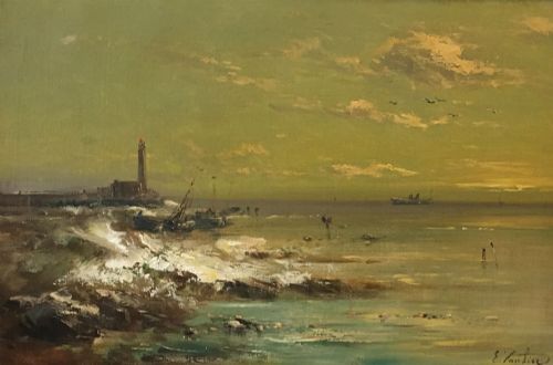 Coastal  View- Antique Oil Painting