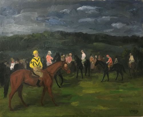 Waiting for the Start - Antique Oil Painting